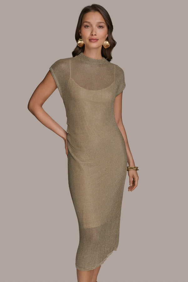 Donna Karan METALLIC MIDI SHEATH DRESS Sand