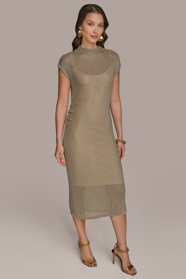 donna karan METALLIC MIDI SHEATH DRESS Sand