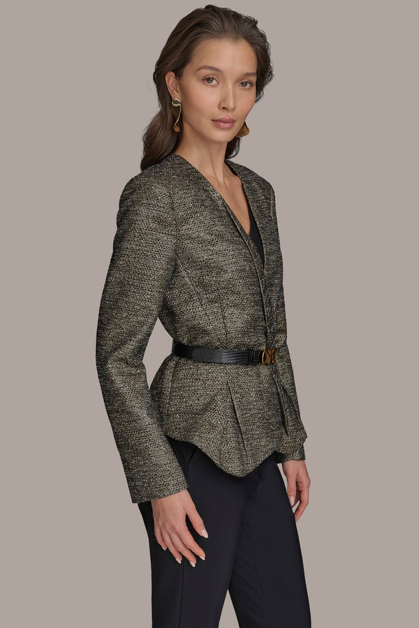 Donna Karan METALLIC WRAP JACKET BLACK/GOLD