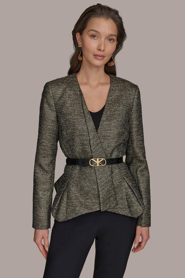 donna karan METALLIC WRAP JACKET BLACK/GOLD