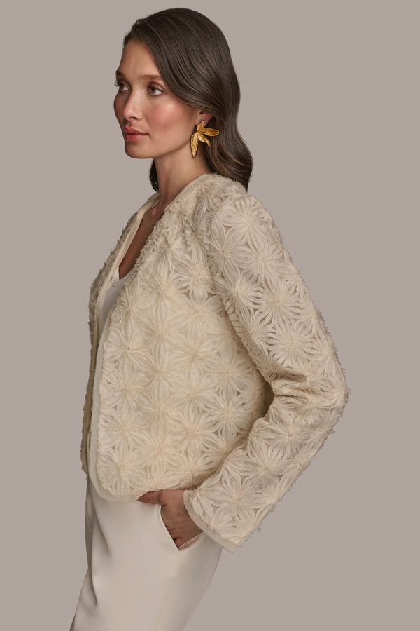 Donna Karan NOVELTY FLORAL OPEN FRONT JACKET CREAM