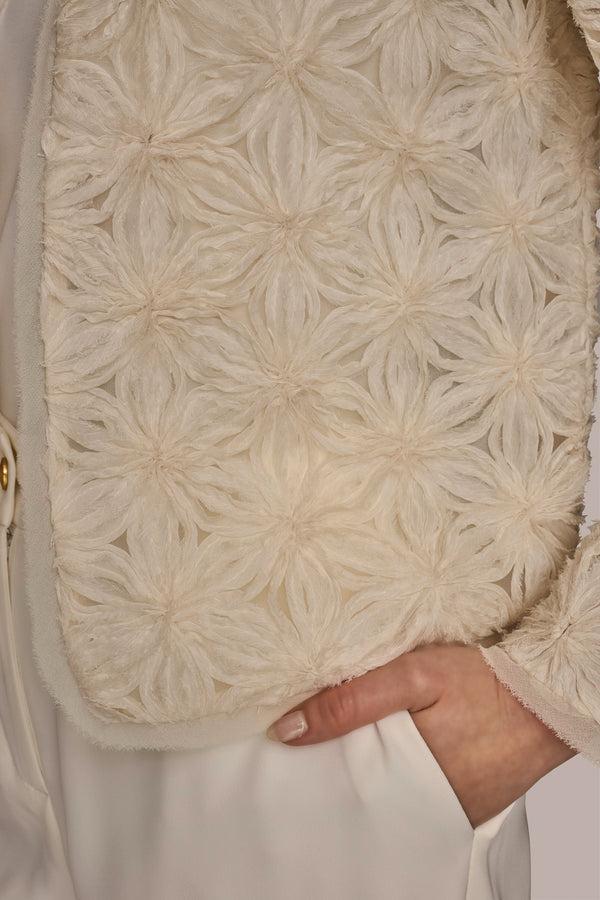 Donna Karan NOVELTY FLORAL OPEN FRONT JACKET CREAM