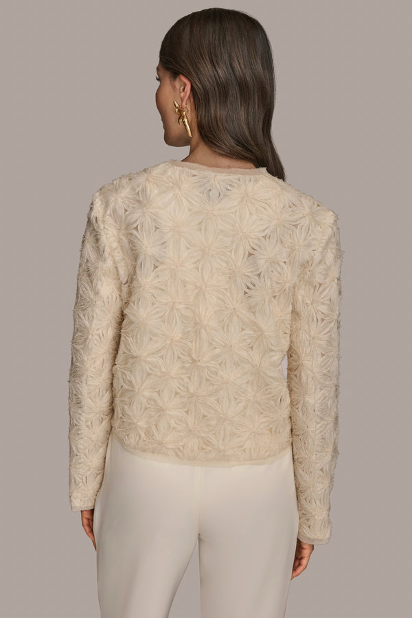 Donna Karan NOVELTY FLORAL OPEN FRONT JACKET CREAM