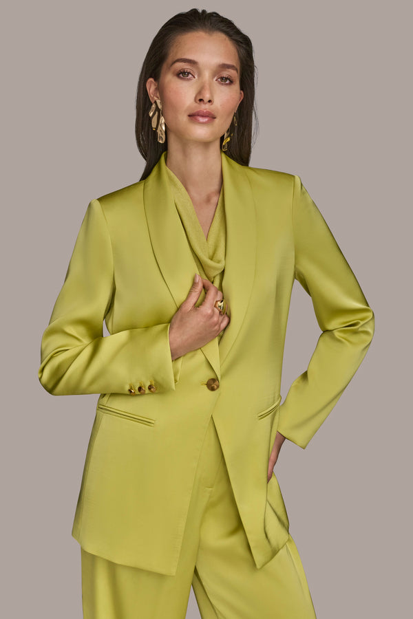 donna karan ONE-BUTTON SUIT BLAZER SCUFFED CITRON