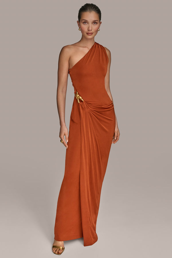 donna karan ONE SHOULDER EMBELLISHED GOWN Cinnamon