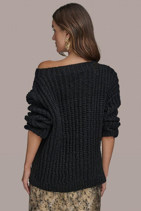 Donna Karan OPEN STITCH DOLMAN SWEATER Black