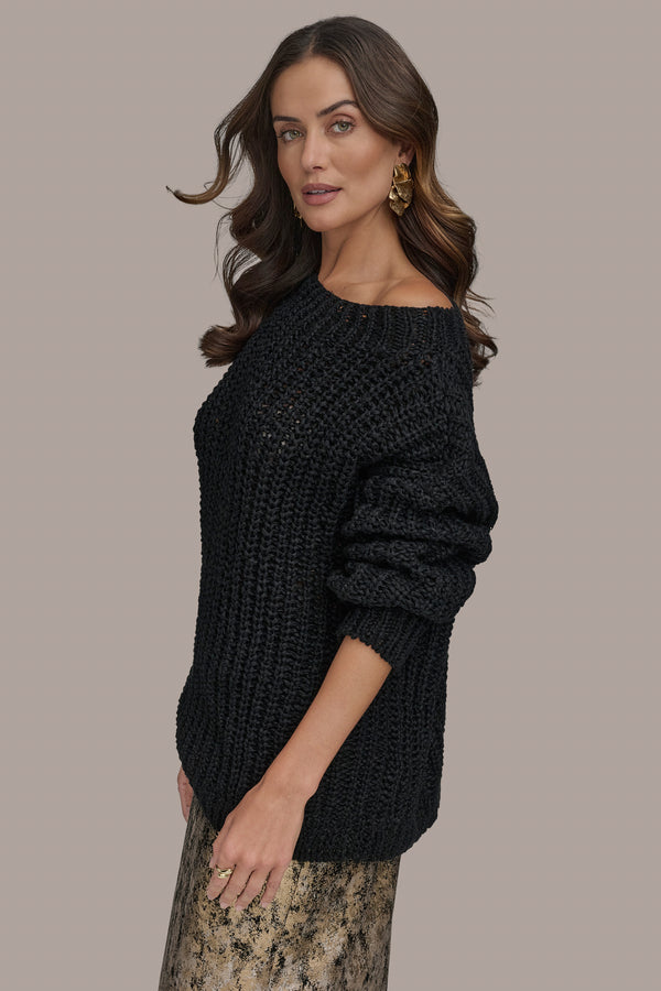 Donna Karan OPEN STITCH DOLMAN SWEATER Black