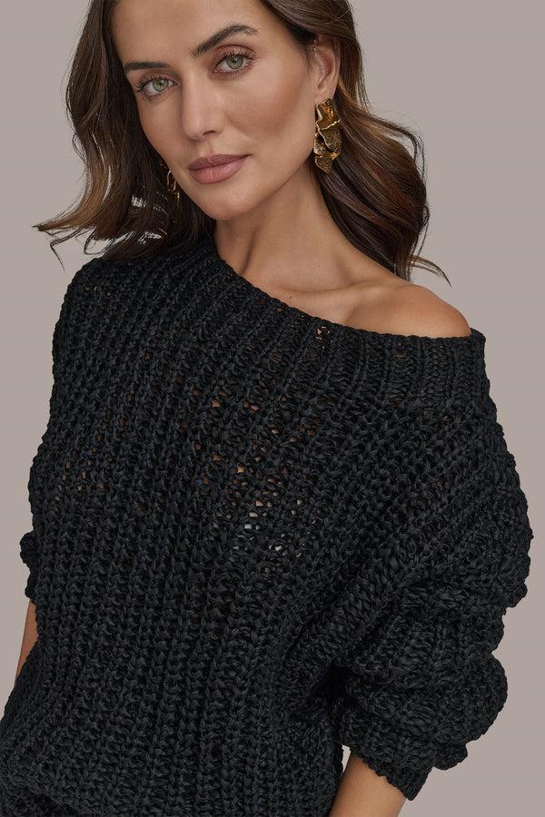 Donna Karan OPEN STITCH DOLMAN SWEATER Black