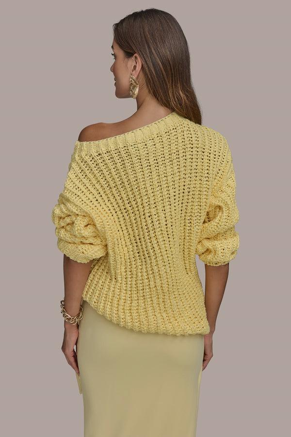 Donna Karan OPEN STITCH DOLMAN SWEATER PANNA COTTA