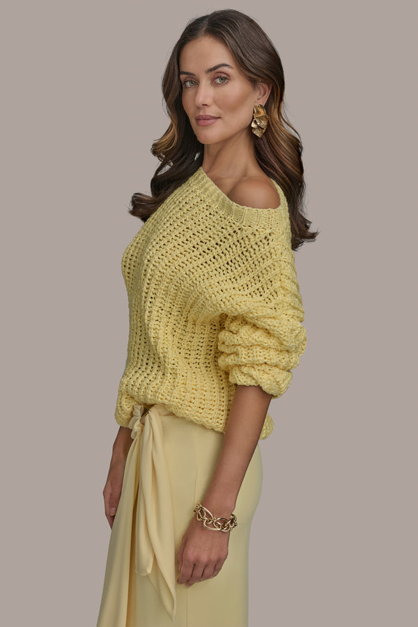 Donna Karan OPEN STITCH DOLMAN SWEATER PANNA COTTA