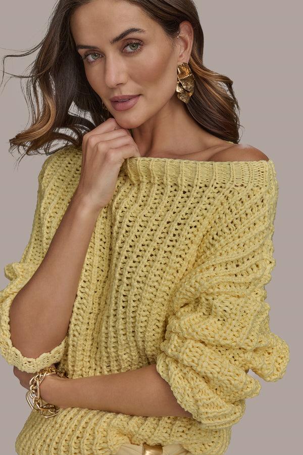 Donna Karan OPEN STITCH DOLMAN SWEATER PANNA COTTA