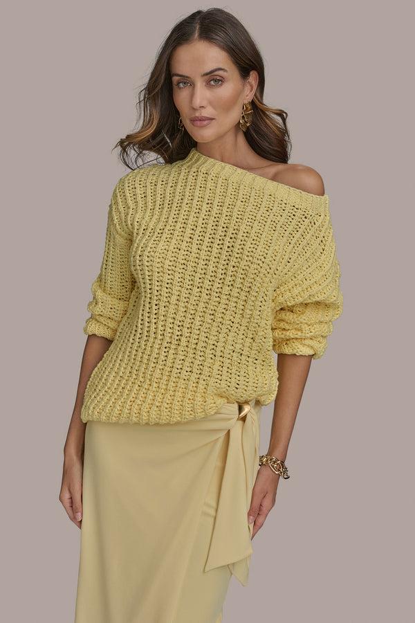 donna karan OPEN STITCH DOLMAN SWEATER PANNA COTTA