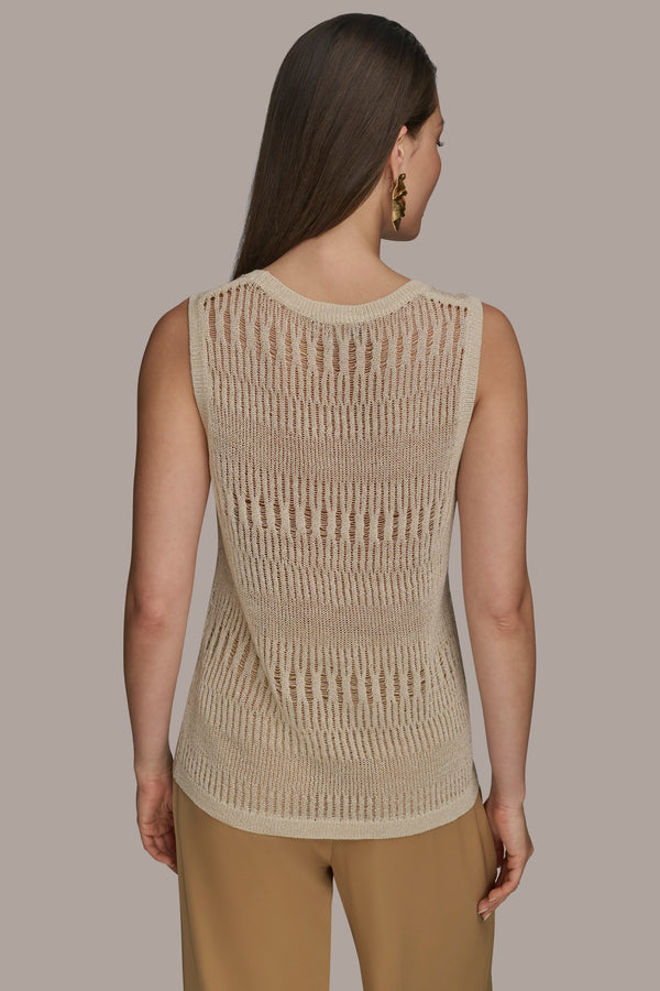 Donna Karan OPEN STITCH SWEATER SHELL Cream