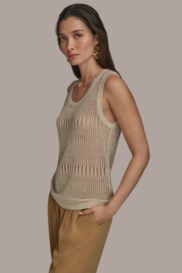 Donna Karan OPEN STITCH SWEATER SHELL Cream