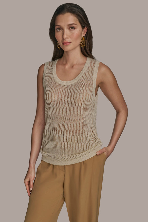 donna karan OPEN STITCH SWEATER SHELL Cream