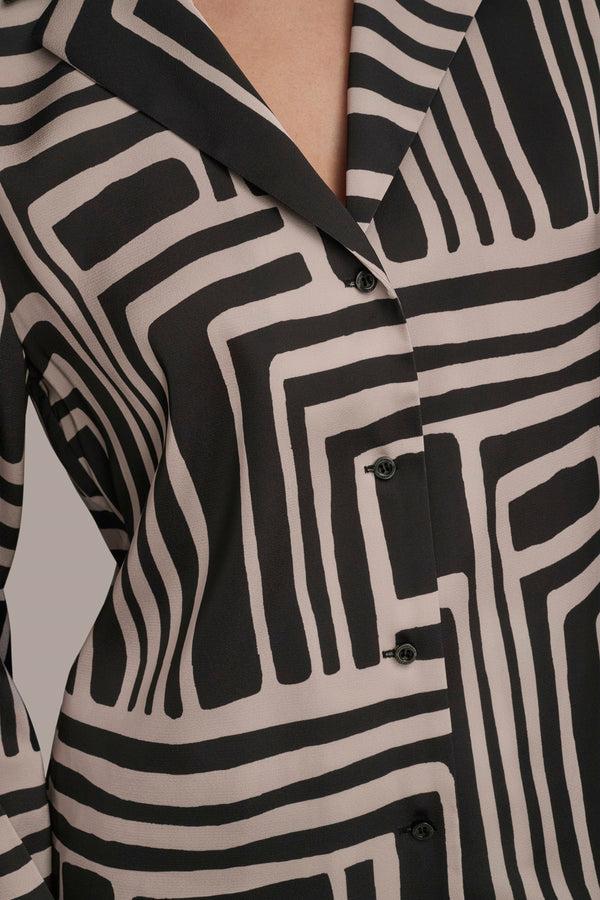 Donna Karan PAJAMA STYLE SHIRT Black/Sand Combo