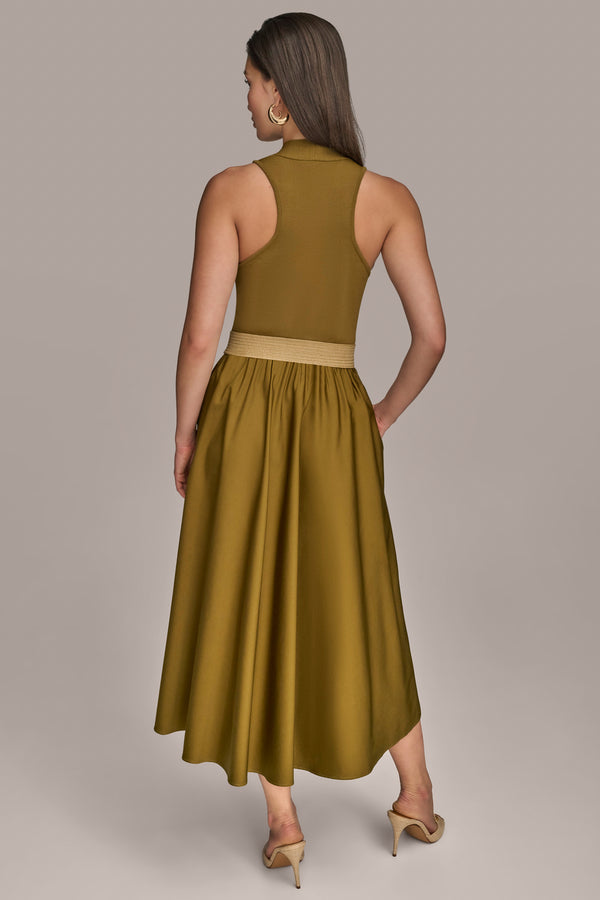 Donna Karan PANELED BELTED MIDI DRESS Smokey Olive
