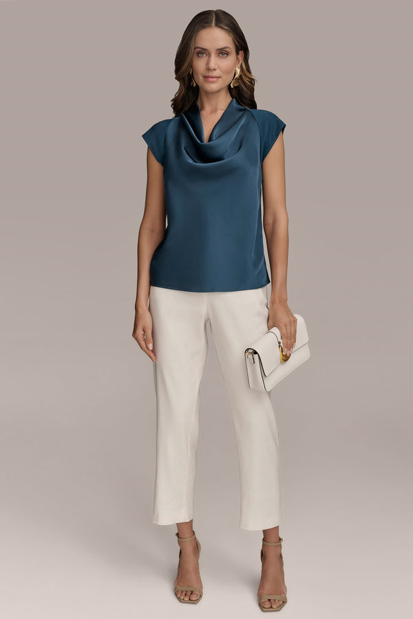 Donna Karan PANELED COWL NECK TOP Tide Navy