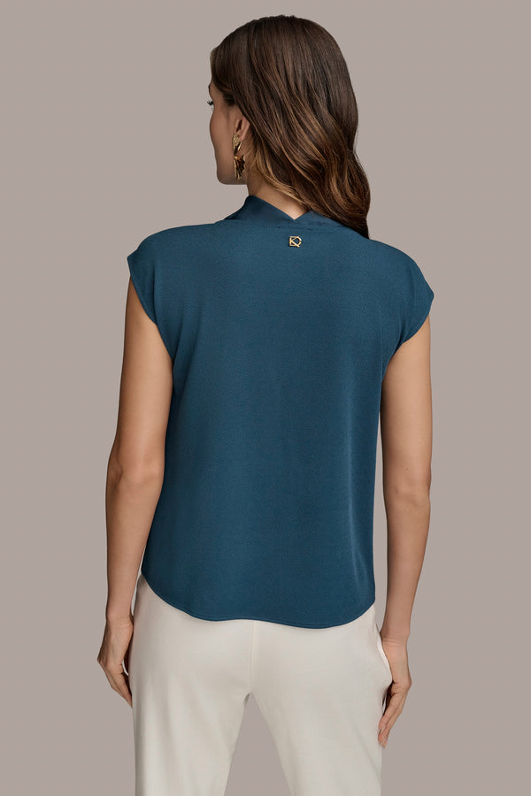 Donna Karan PANELED COWL NECK TOP Tide Navy