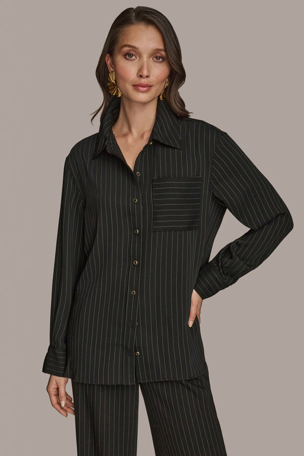 donna karan PINSTRIPE BLOUSE Black