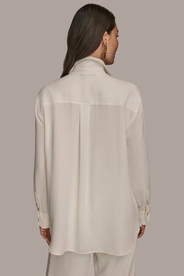 Donna Karan PINSTRIPE BLOUSE CREAM/TUSCAN GREY