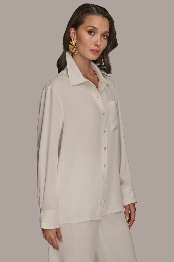 Donna Karan PINSTRIPE BLOUSE CREAM/TUSCAN GREY