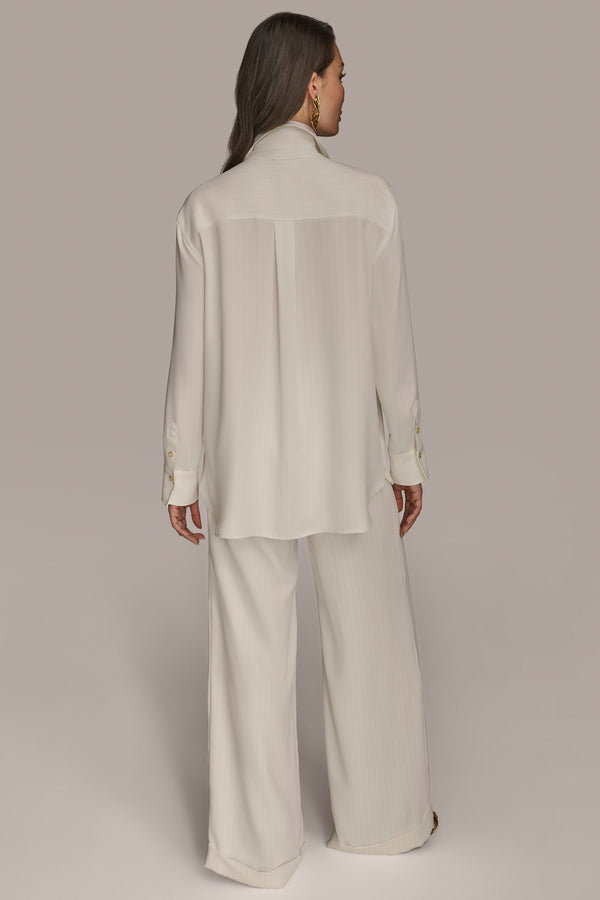 Donna Karan PINSTRIPE BLOUSE CREAM/TUSCAN GREY