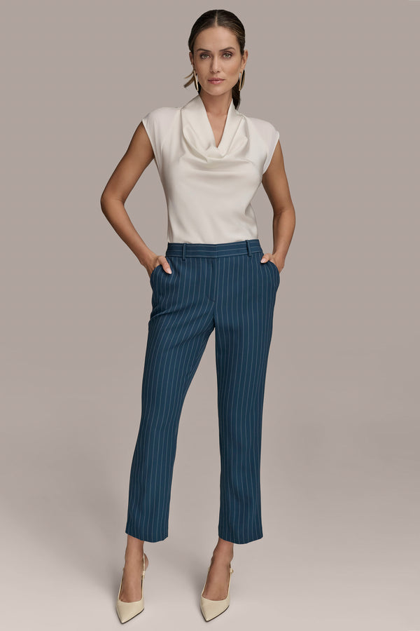 Donna Karan PINSTRIPE STRAIGHT LEG PANT Tide/Cream