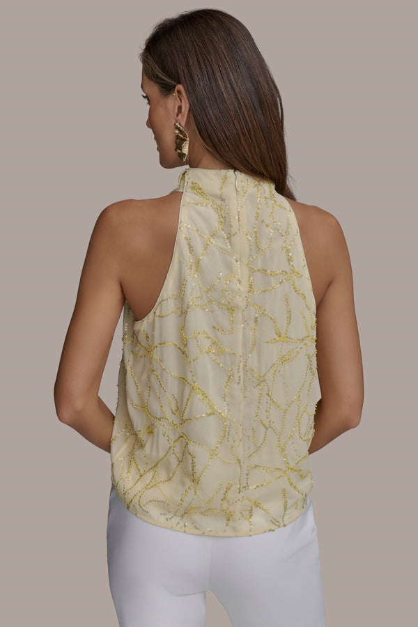 Donna Karan PLEAT SHOULDER HALTER PANNA COTTA