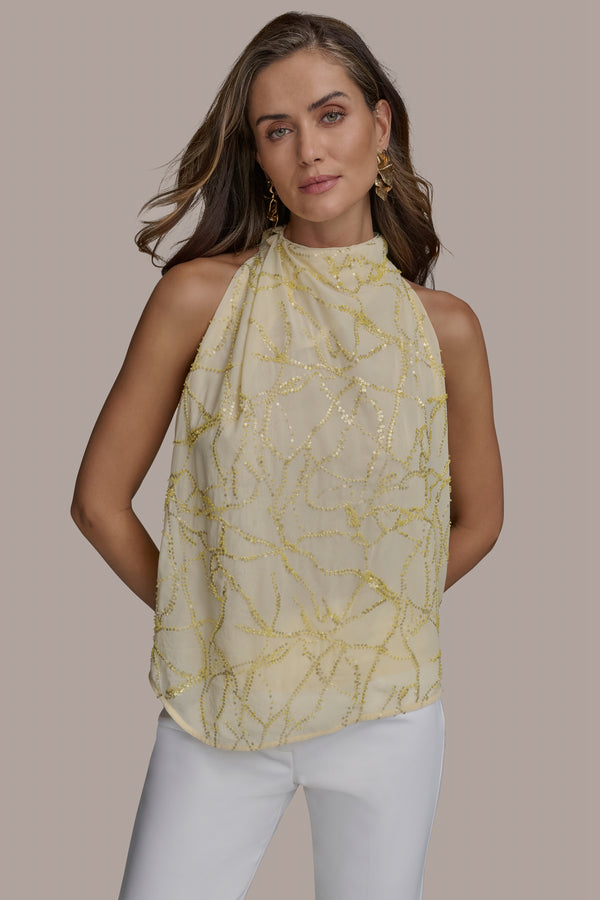 donna karan PLEAT SHOULDER HALTER PANNA COTTA