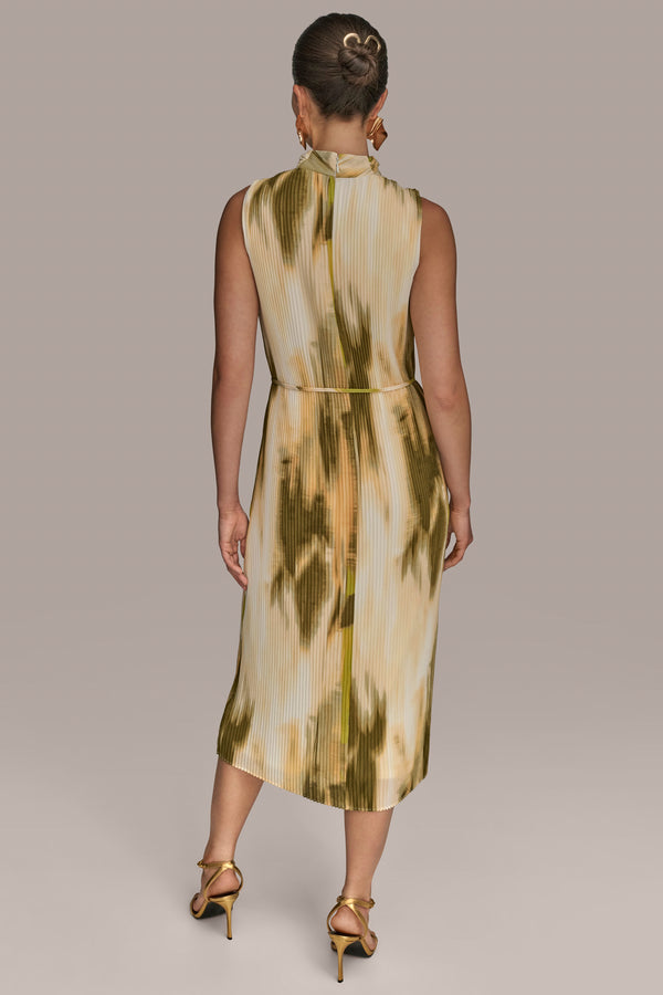Donna Karan PLEATED MIDI DRESS Smokey Olive Multi
