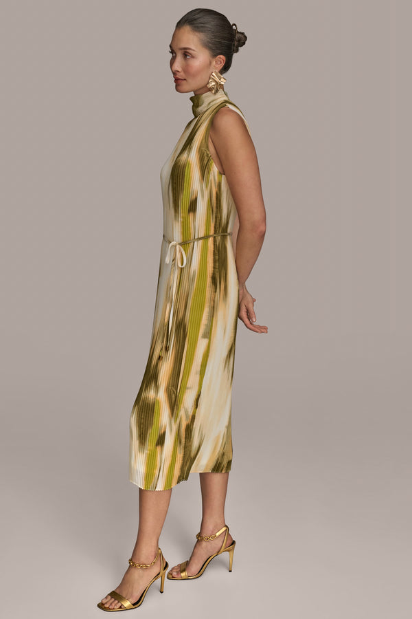 Donna Karan PLEATED MIDI DRESS Smokey Olive Multi