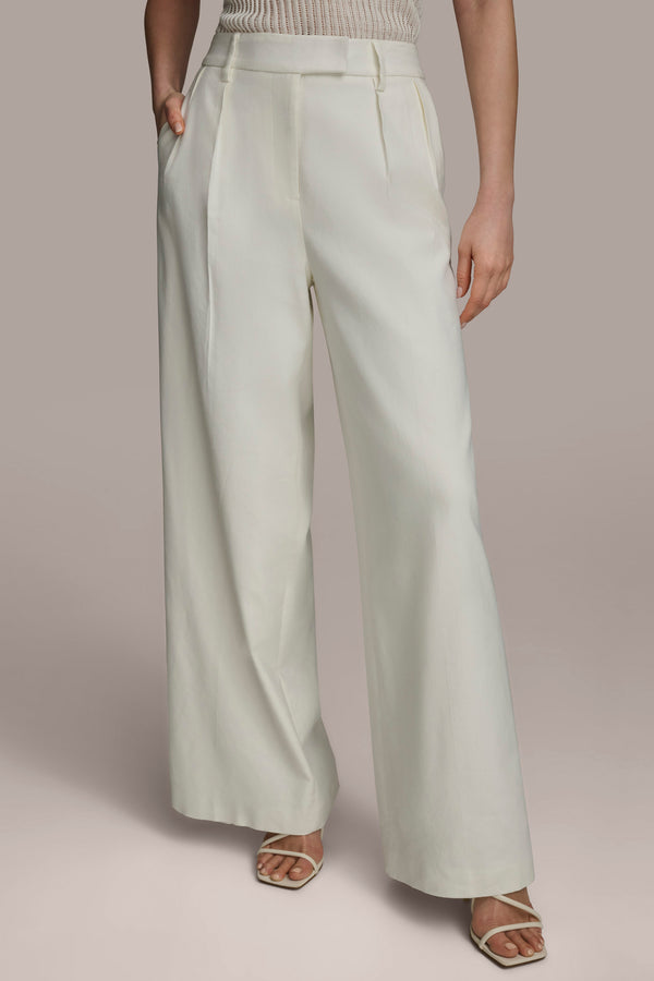 donna karan PLEATED WIDE LEG PANT CREAM
