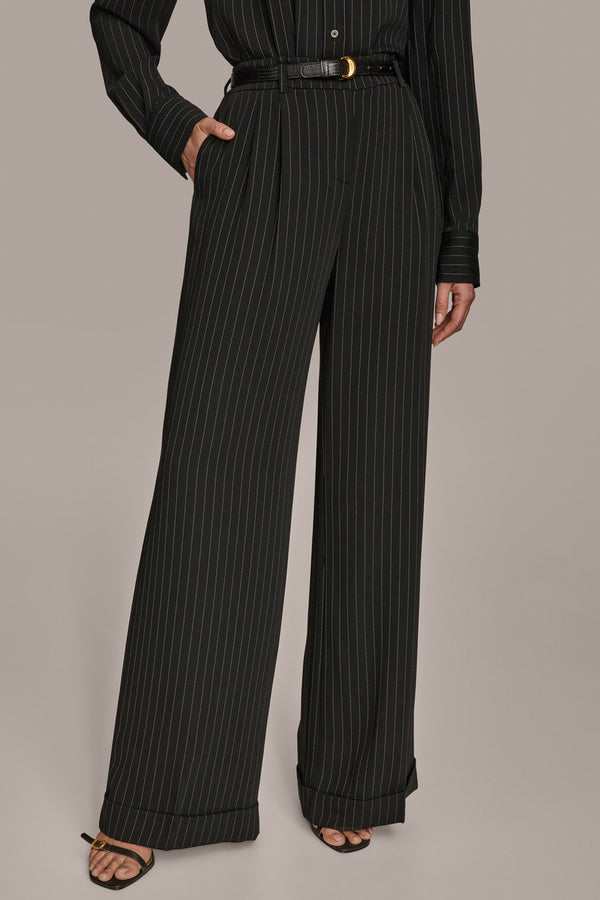 donna karan PLEATED WIDE LEG SUIT PANT Black