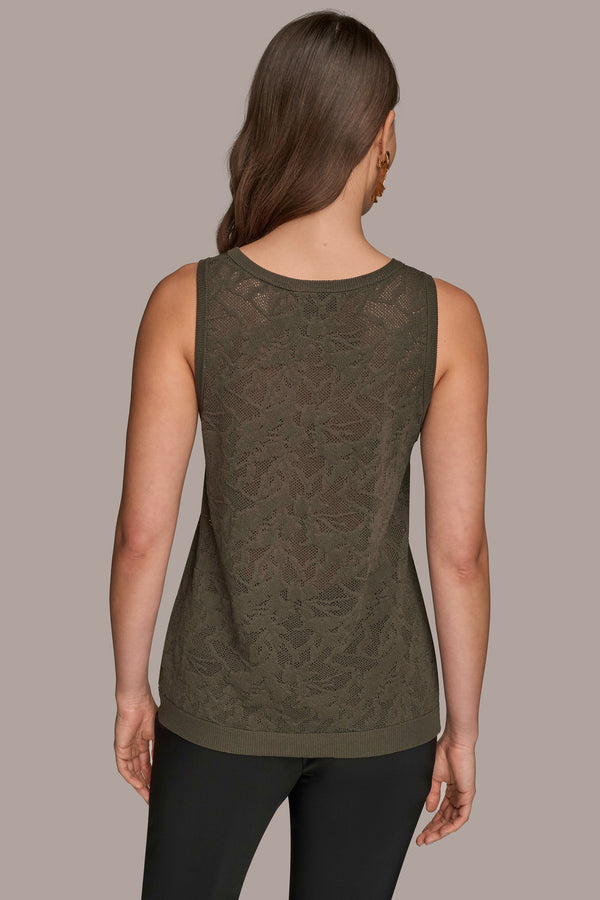 Donna Karan POINTELLE LACE-KNIT TANK DARK MINERAL