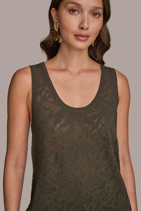 Donna Karan POINTELLE LACE-KNIT TANK DARK MINERAL