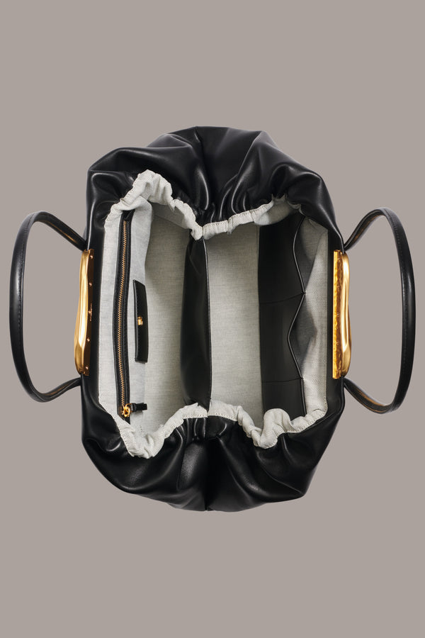 Donna Karan POPLIN LARGE SATCHEL BAG Black / Gold