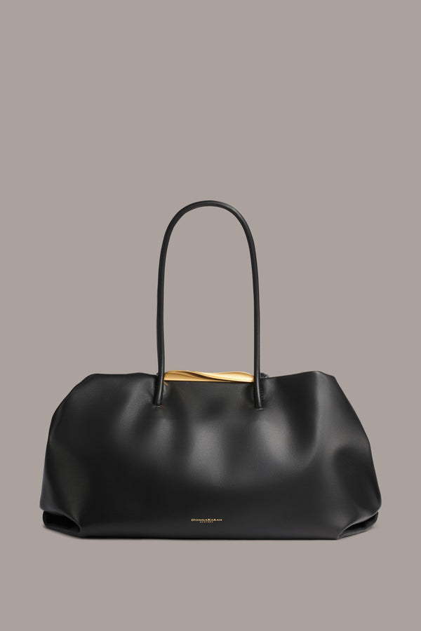 donna karan POPLIN LARGE SATCHEL BAG Black / Gold