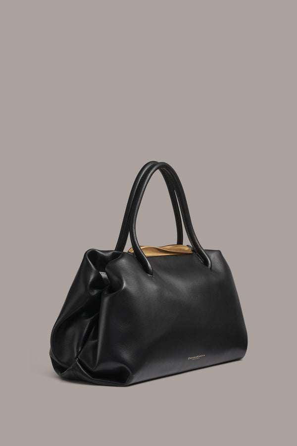 Donna Karan POPLIN SATCHEL BAG Black / Gold