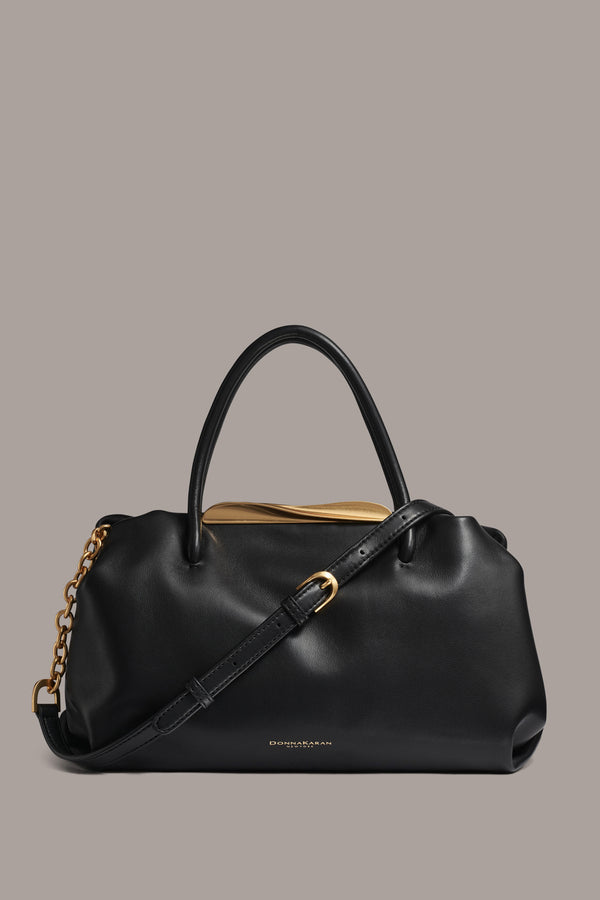 donna karan POPLIN SATCHEL BAG Black / Gold