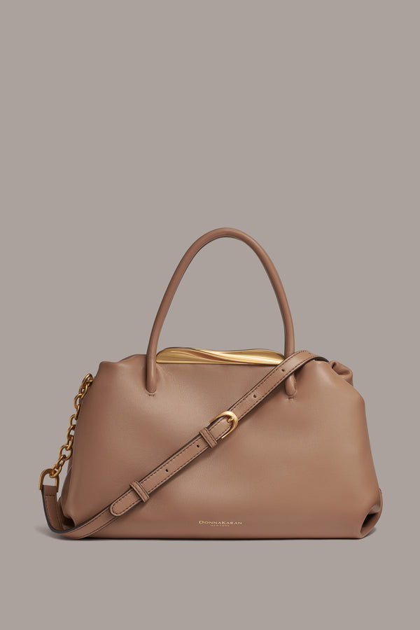 donna karan POPLIN SATCHEL BAG Toasted Almond