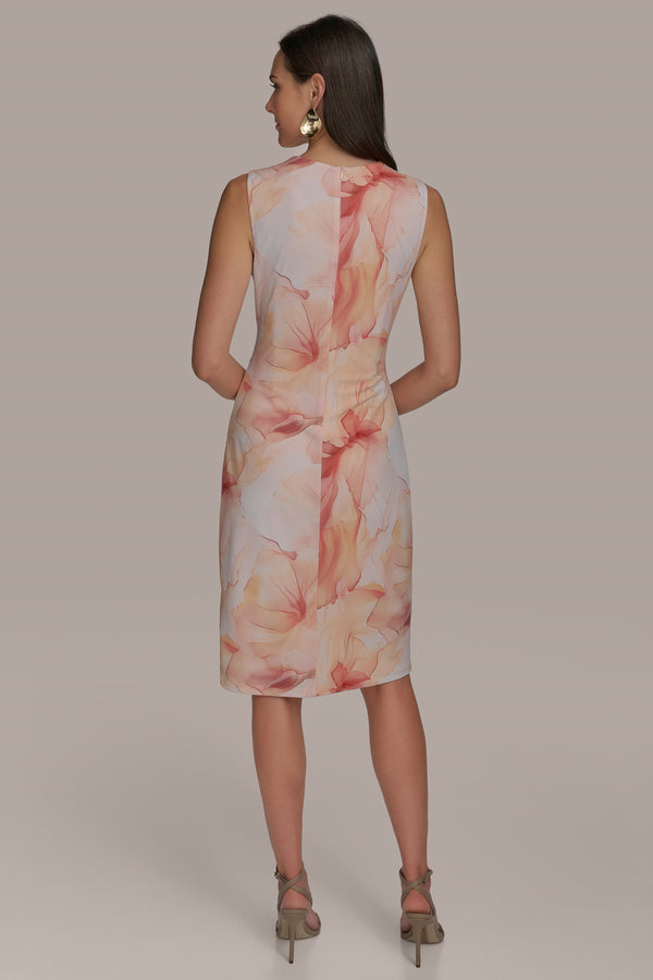 Donna Karan PRINT V-NECK DRESS APRICOT MULTI