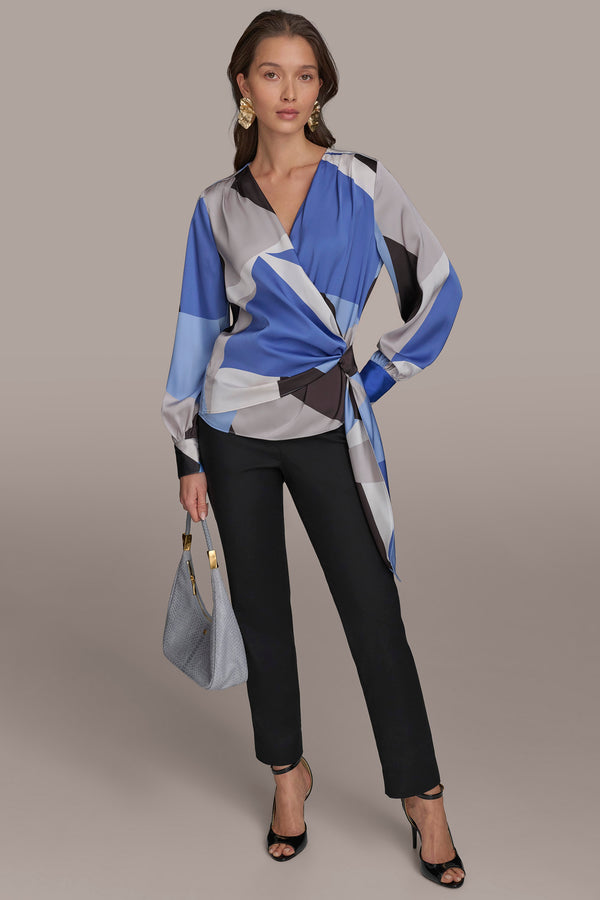 Donna Karan PRINT WRAP TOP CIELO MULTI