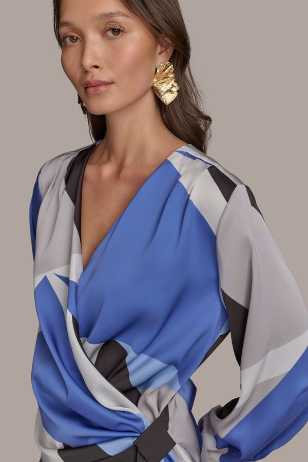 Donna Karan PRINT WRAP TOP CIELO MULTI