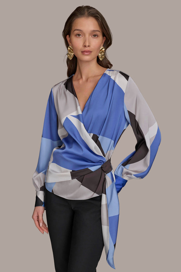 donna karan PRINT WRAP TOP CIELO MULTI