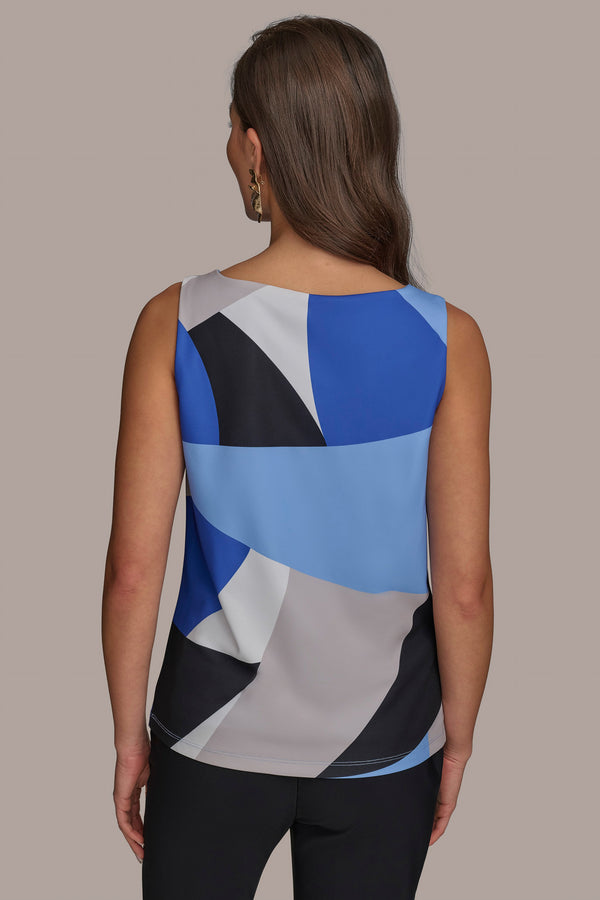 Donna Karan PRINTED COWL NECK TOP CIELO MULTI