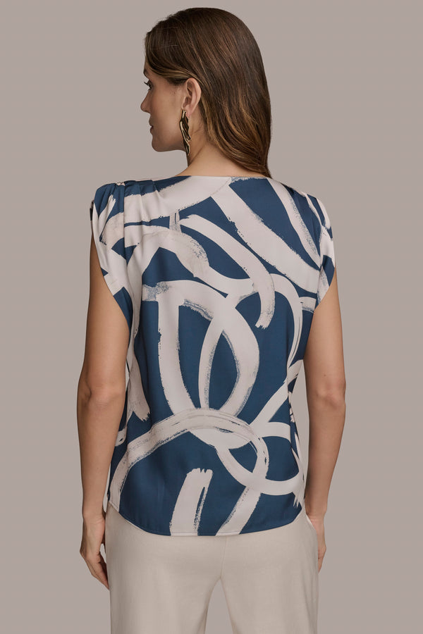 Donna Karan PRINTED GATHERED TOP Tide/Sand