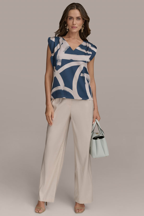 Donna Karan PRINTED GATHERED TOP Tide/Sand