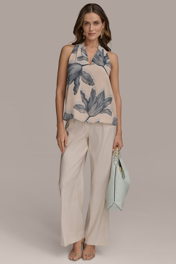 Donna Karan PRINTED TWIST-BACK TOP Sand Combo
