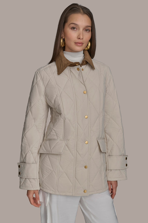 donna karan QUILTED BARN JACKET STONY BEIGE